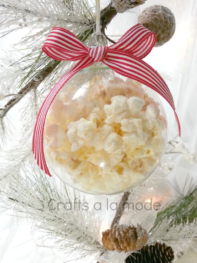 s 6 stunning ways you can transform plain christmas ball ornaments, Popcorn Filled Ornaments