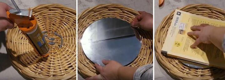 thrift store basket becomes hanging wall mirror