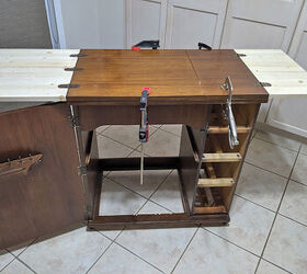 old sewing cabinet gets re purposed, Original top glued and screwed