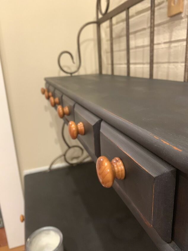 how to paint a bakers rack black, After second coat of paint