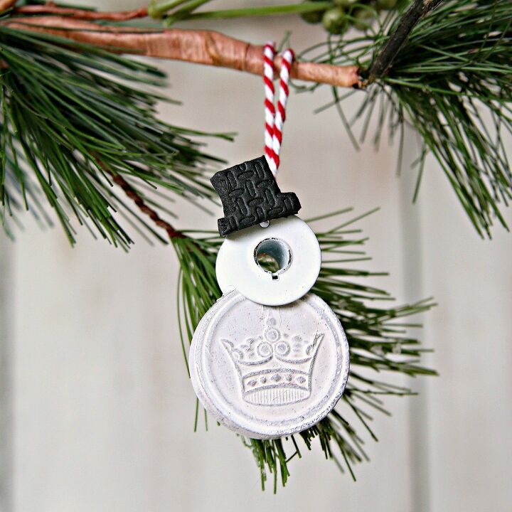 s 17 ways people are repurposing items to make christmas decor, Snowmen Christmas Ornaments Using Junk Drawer Ornaments