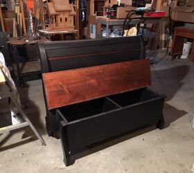 a sleigh bed repurposed into a bench, Bench open