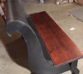 a sleigh bed repurposed into a bench, Side view