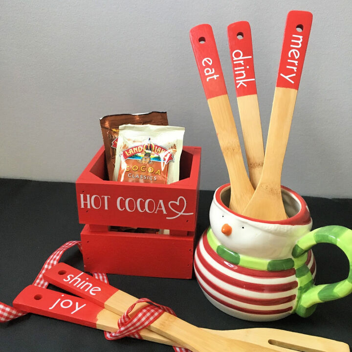 painted wooden spoons and mini crate gift