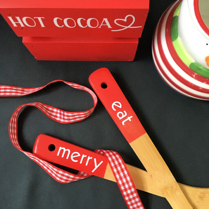 painted wooden spoons and mini crate gift