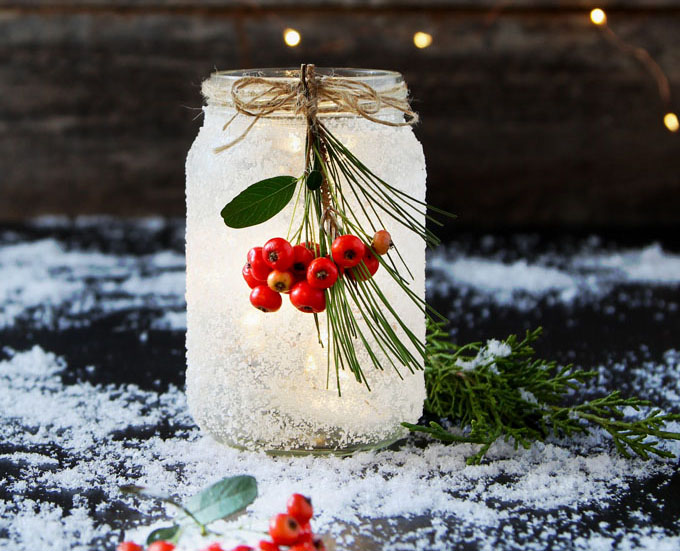 decoraciones invernales y navideas en mason jar