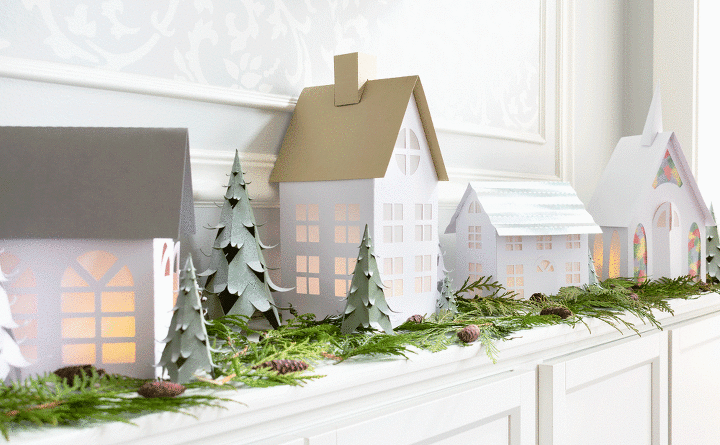 casas de aldeia de inverno simples com arquivos de corte svg e modelos de pdf