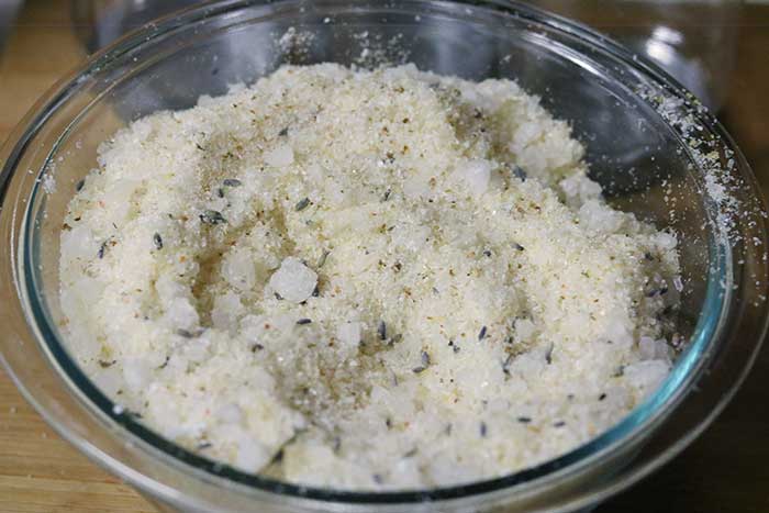 lemon lavender bath salts in a jar