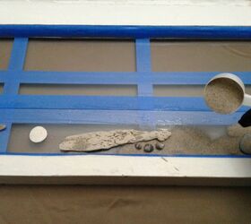 vintage window with epoxy seascape, Pouring Sand onto the Silicone