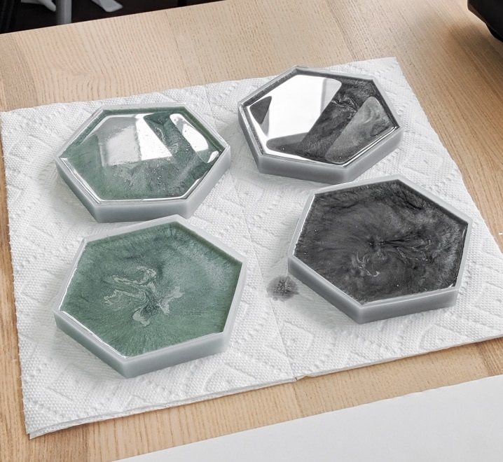 bases para copos de resina em forma de hexgono