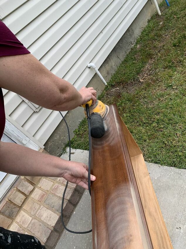 chest of drawers makeover farmhouse style, Sanding Drawer Front