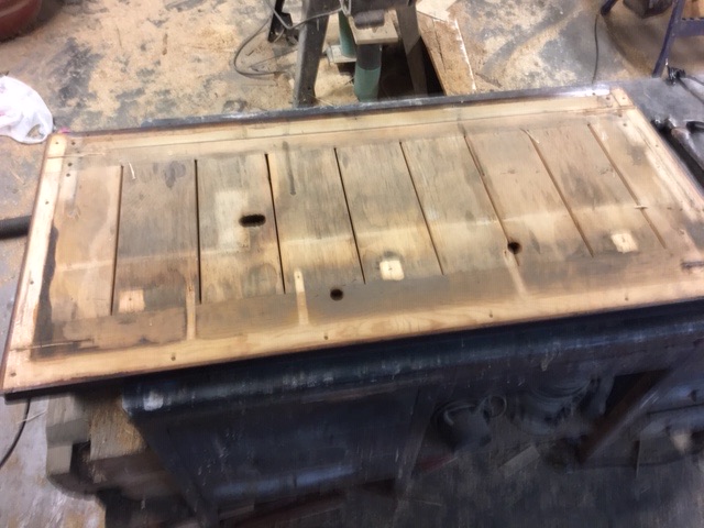 up cycled industrial table, Top as removed from the piano