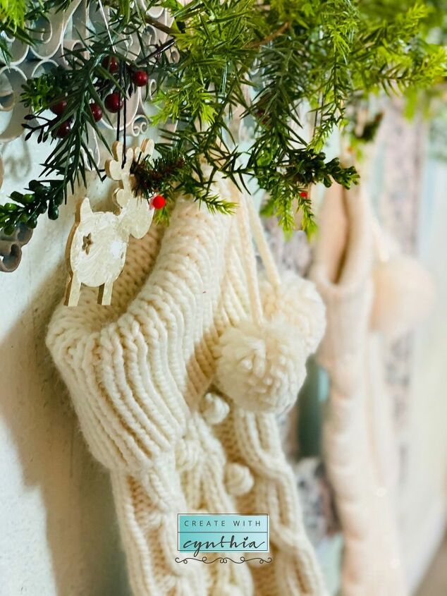 christmas yarn garland diy and a faux fireplace