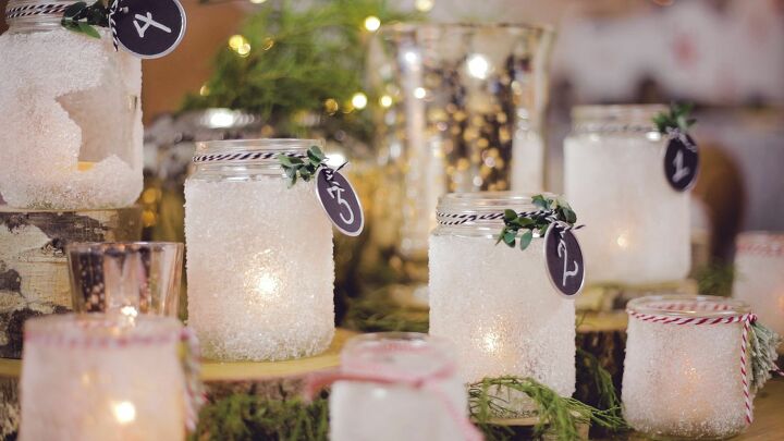 christmas candles diy, Tree slices greenery and frosted candles