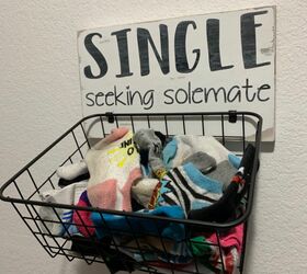 laundry room sign and sock basket