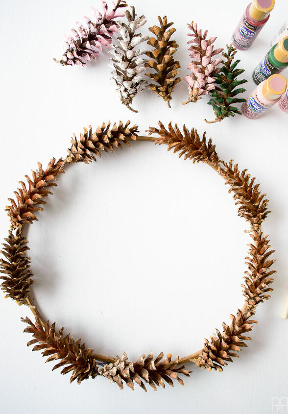 painted pinecone wreath