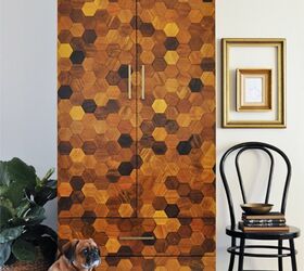 s the 19 top furniture flips of 2019, The old chipboard armoire covered in wood hexagons