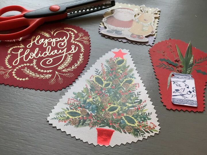 reutilizar viejas tarjetas de navidad como etiquetas de regalo proyecto de upcycle