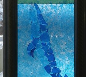blue whale mosaic picture frame, Held up to the Window