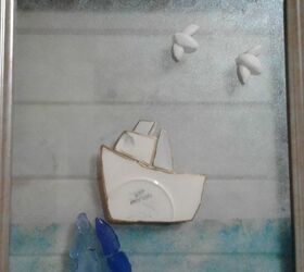 blue whale mosaic picture frame, Fishing Boat and Seabirds