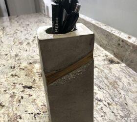 concrete and wood vase or pen pencil holder