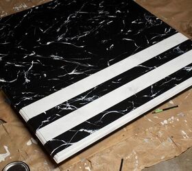 diy striped black and white marble table