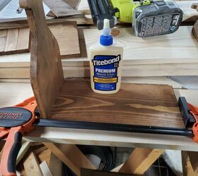 how to make a diy beer caddy flight paddles template tutorial, Gluing the stained caddy pieces