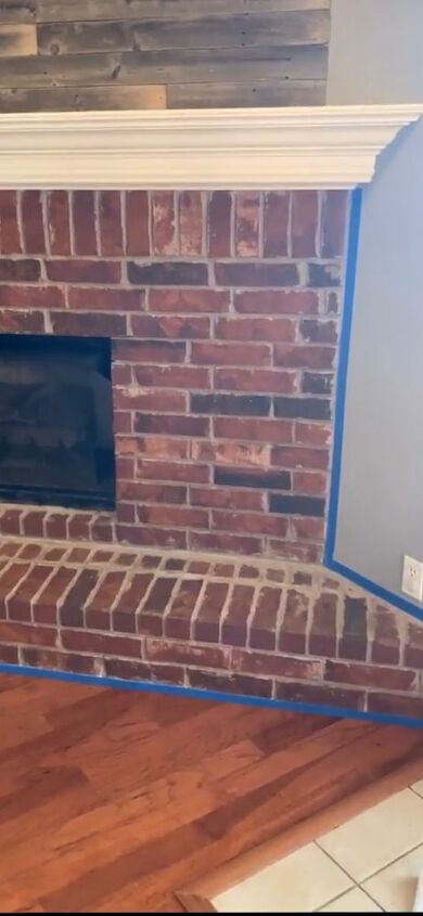 whitewashed brick fireplace