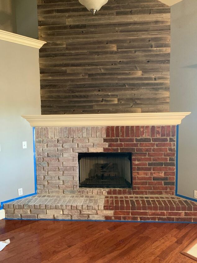 whitewashed brick fireplace