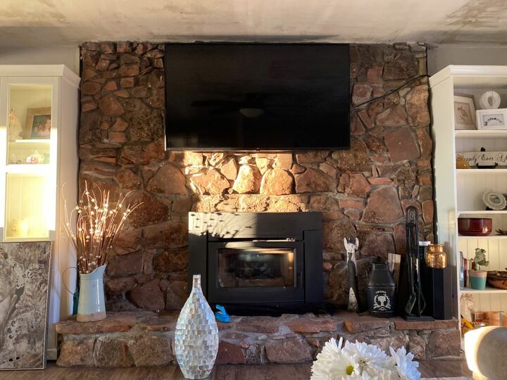 q help moss rock fireplace makeover
