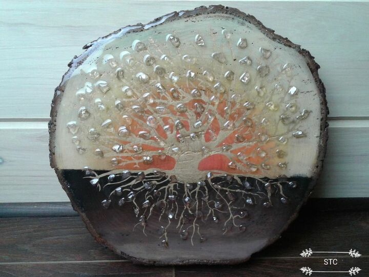 glass gem tree with epoxy resin, Tree Slice with Epoxy