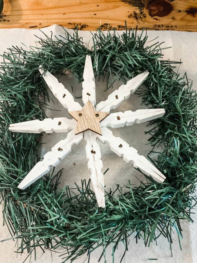 clothe pin snowflake kitchen cabinets wreath