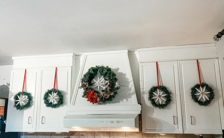 clothe pin snowflake kitchen cabinets wreath