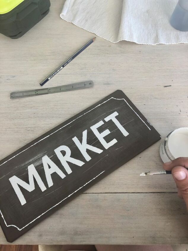 kids rustic market stall, Painting the sign
