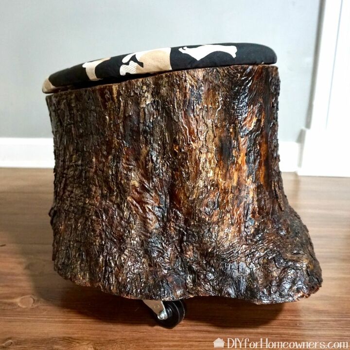 taburete de pie de tronco de rbol con compartimento de almacenamiento secreto