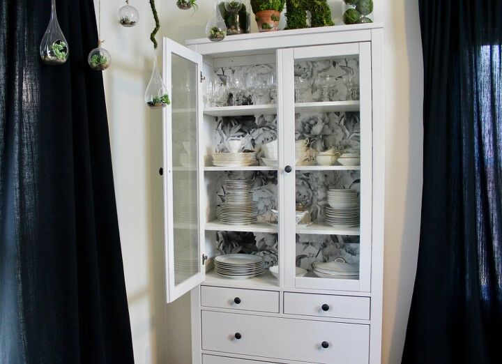 ikea cabinet makeover with removable wallpaper