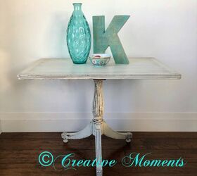 antique side table in warm white shackteau milk paint
