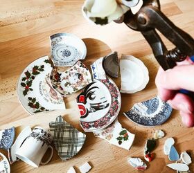 how to turn your smashed crockery into a piece of wall art, Use tile nippers to cut china