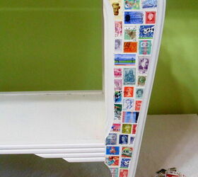 table makeover with postage stamps