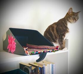 use a paint tray to make a cozy cat perch
