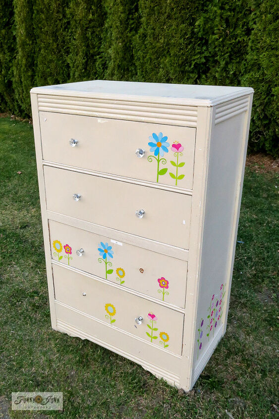 how to flip an outdated dresser into whimsical fabric with paint