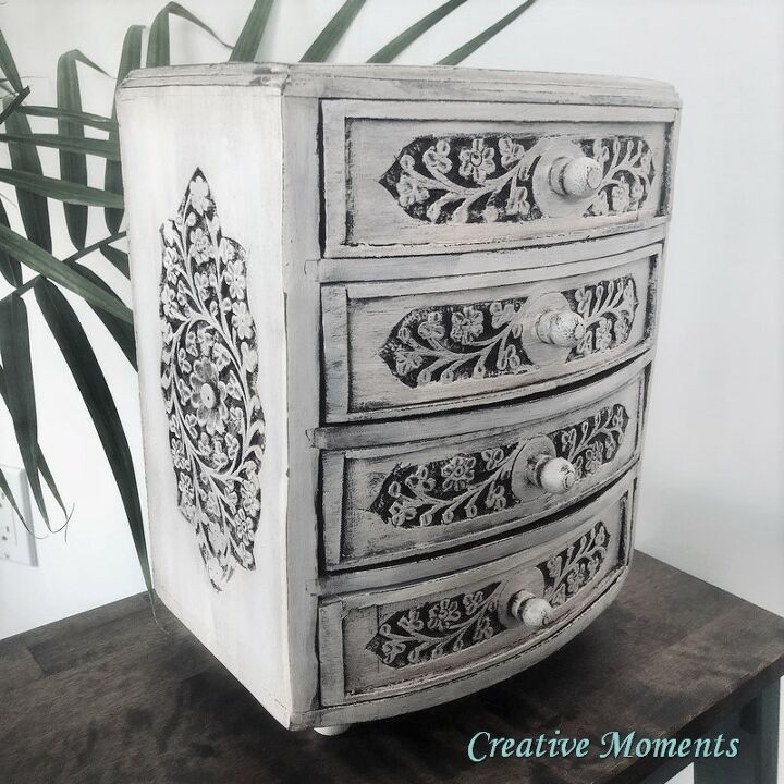 painting a hand carved wooden jewelry box in farmhouse white
