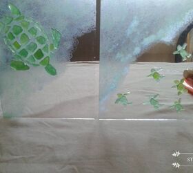 seaglass mosiacs turtle momma and babies, Background Paint Drying