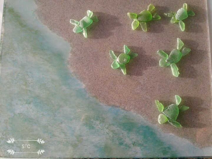 seaglass mosiacs turtle momma and babies, Baby Turtles in the Sand