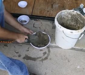 how to use dollar store bowls to make mushroom solar lights, Mix the Concrete