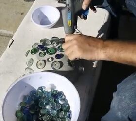 how to use dollar store bowls to make mushroom solar lights, Attach Glass Beads