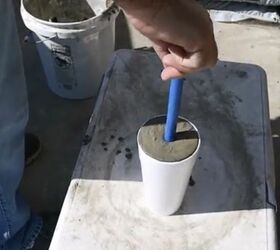 how to use dollar store bowls to make mushroom solar lights, Pour Concrete into Cup