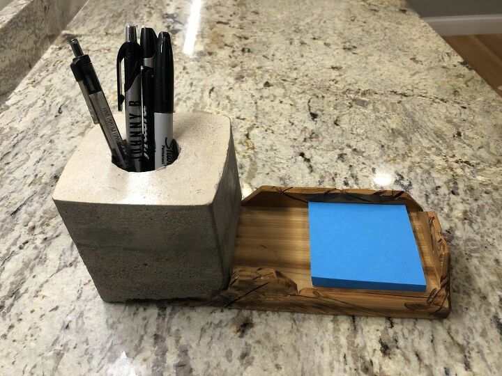 concrete and wood desk organizers