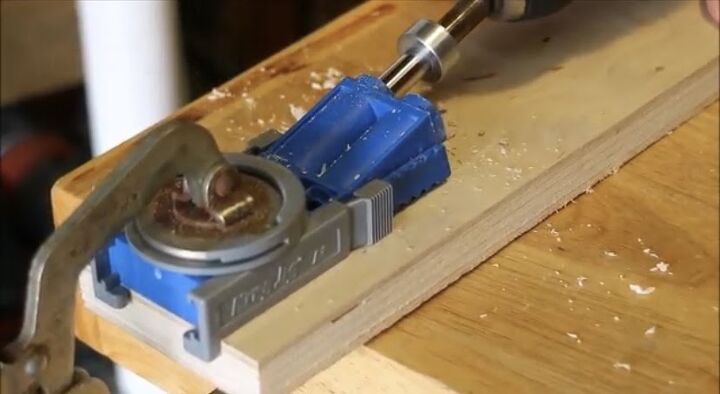 diy pull out cabinet shelves for under 30 each, Drill Pocket Holes on Side Pieces