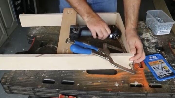 diy pull out cabinet shelves for under 30 each, Clamp Sides and Assemble Shelf Frame